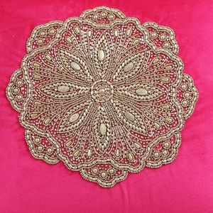 Hand Embroidery Cushion with beaded work on pure cotton fabric.